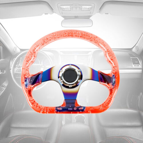 6-Holes Red Crystal Bubble 326mm Deep Dish VIP Red Spoke Steering Wheel