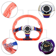 6-Holes Red Crystal Bubble 326mm Deep Dish VIP Red Spoke Steering Wheel