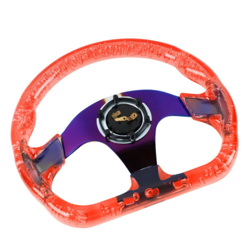 6-Holes Red Crystal Bubble 326mm Deep Dish VIP Red Spoke Steering Wheel