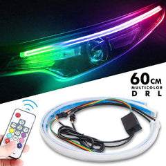 60cm Car Headlight Daytime Running Strip Light RGB Flexible Indicator Lights for Cars & Bikes with Wireless Remote Controller (60 cm, Set of 2 Pieces) (Multicolor)