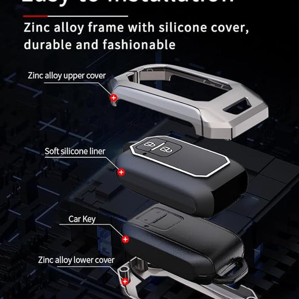 Metal Key Cover For Baleno, Grand Vitara, XL6, Swift, Jimny, Brezza, Ertiga, Fronx, Rumion, Glanza, Hyryder, Taisor 2 Button Smart key