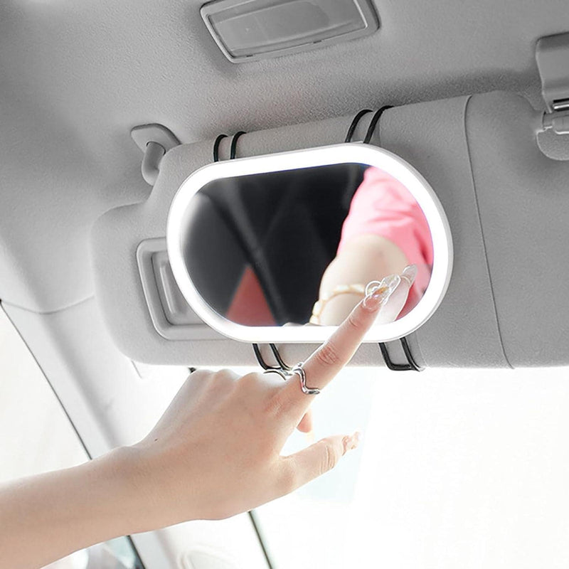 Car Oval Visor Vanity Mirror With Dimmable 23 LED Lights Car Cosmetic Mirror With Built-in Battery Rechargeable Battery For Compatible with Toyota Innova Hycross (White)