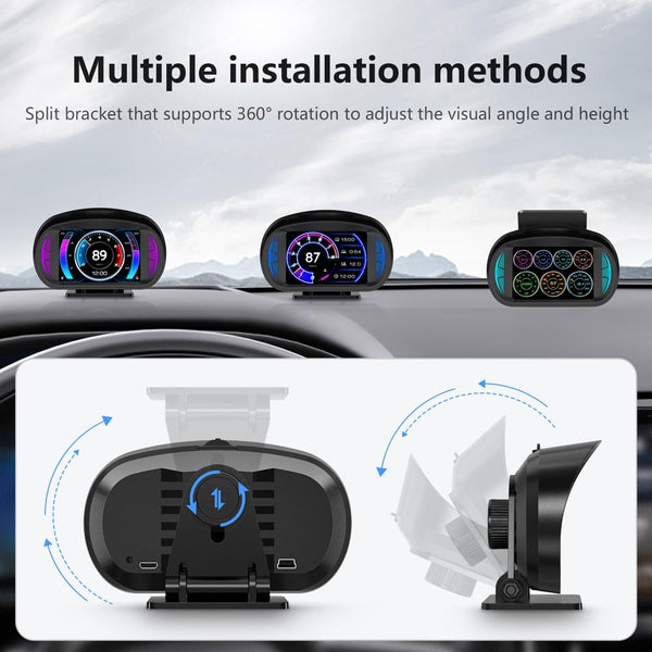 P2 3inch Multi-function HD OBD LCD Instrument GPS Car Speed Slope Meter HUD Head-up Display