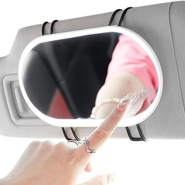 Car Oval Visor Vanity Mirror With Dimmable 23 LED Lights Car Cosmetic Mirror With Built-in Battery Rechargeable Battery For Compatible with Toyota Innova Hycross (White)