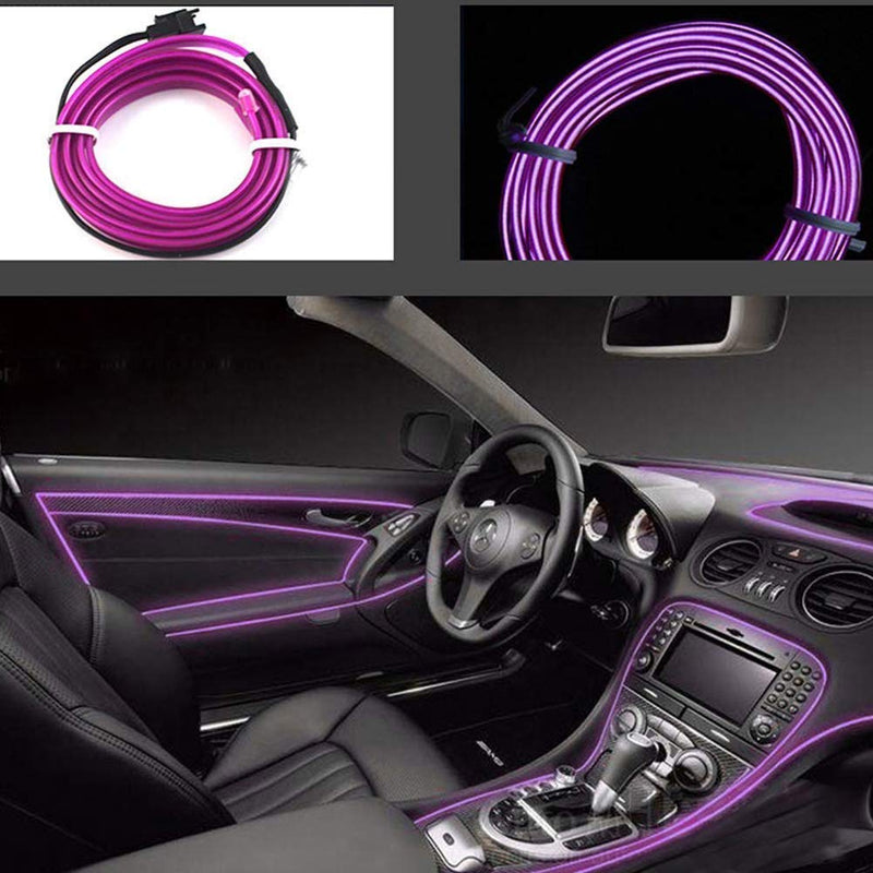 Purple 13 Feet Flexible EL Wire Glowing Neon Car Light + Inverter