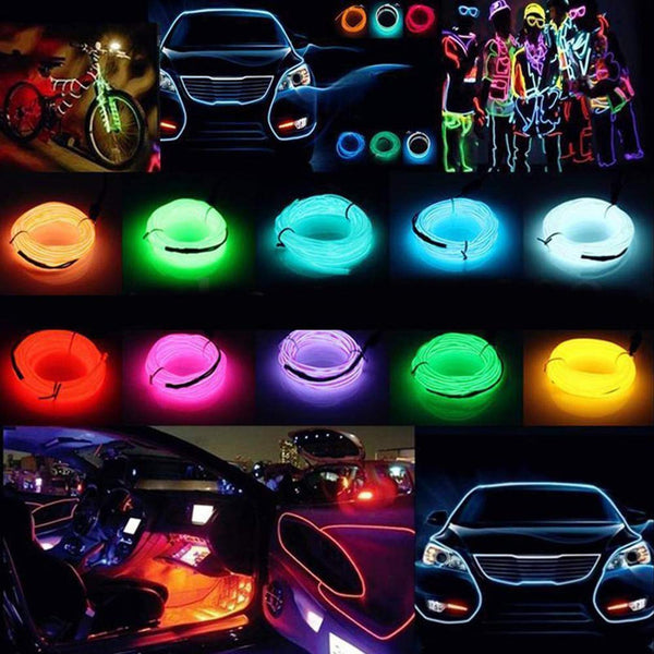 Purple 5 Feet Flexible EL Wire Glowing Neon Car Light + Inverter
