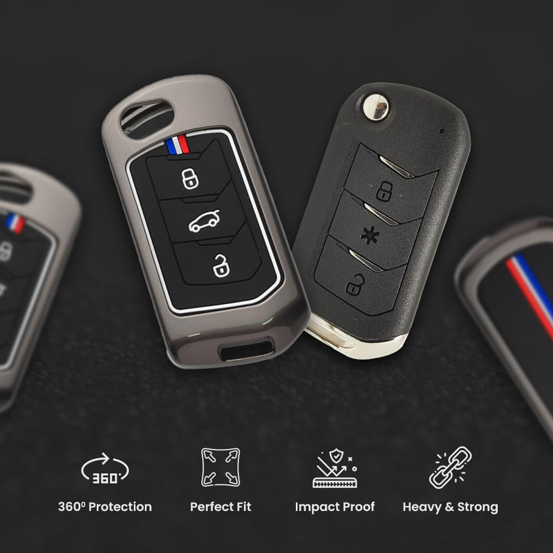 Car Metal Key Cover for Mahindra Thar Roxx, Scorpio N, XUV3X0, XUV700, XUV400, Bolero Neo, Bolero 2020, Scorpio Classic, Thar 2020 Zinc Alloy