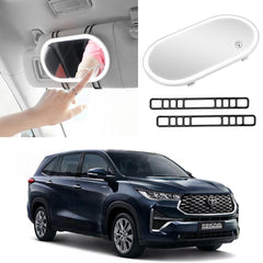 Car Oval Visor Vanity Mirror With Dimmable 23 LED Lights Car Cosmetic Mirror With Built-in Battery Rechargeable Battery For Compatible with Toyota Innova Hycross (White)