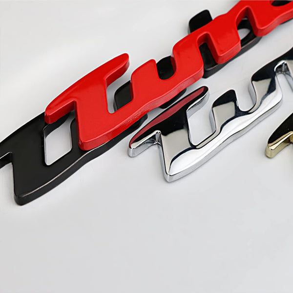 Cursive Style Small Letter Turbo Metal Logo 3D Car Hood Ornament / Decal For Car Bike Cycle