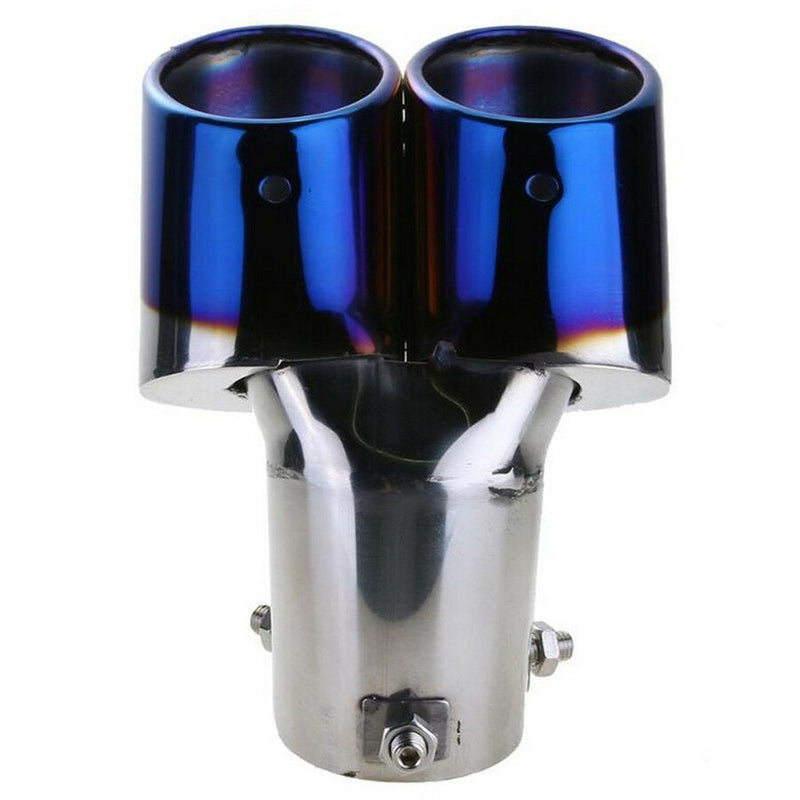 63mm Bent Twin Round Blue Burnt Stainless Steel Car SUV Dual Exhaust Muffler Tip Tail Pipe