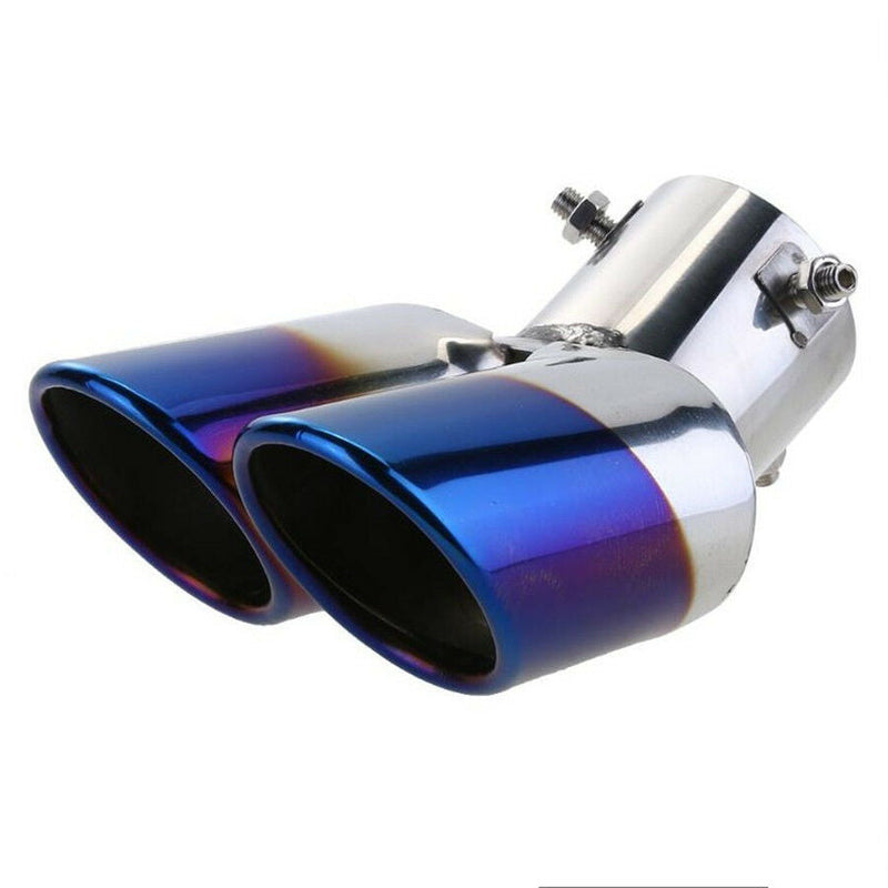 63mm Bent Twin Round Blue Burnt Stainless Steel Car SUV Dual Exhaust Muffler Tip Tail Pipe