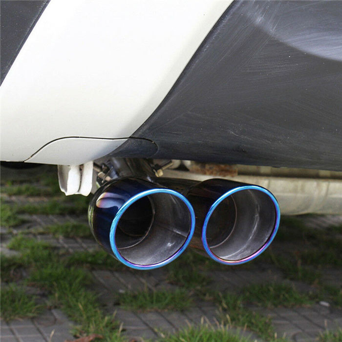 63mm Bent Twin Round Blue Burnt Stainless Steel Car SUV Dual Exhaust Muffler Tip Tail Pipe