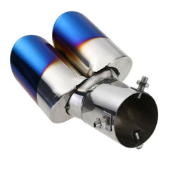 63mm Bent Twin Round Blue Burnt Stainless Steel Car SUV Dual Exhaust Muffler Tip Tail Pipe