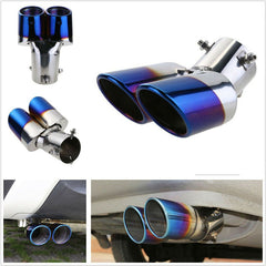 63mm Bent Twin Round Blue Burnt Stainless Steel Car SUV Dual Exhaust Muffler Tip Tail Pipe