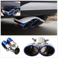 63mm Bent Twin Round Blue Burnt Stainless Steel Car SUV Dual Exhaust Muffler Tip Tail Pipe