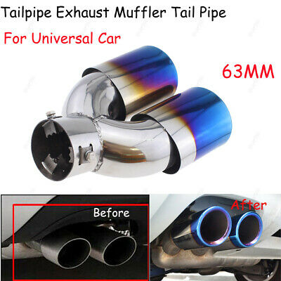 63mm Straight Twin Round Blue Burnt Stainless Steel Car SUV Dual Exhaust Muffler Tip Tail Pipe