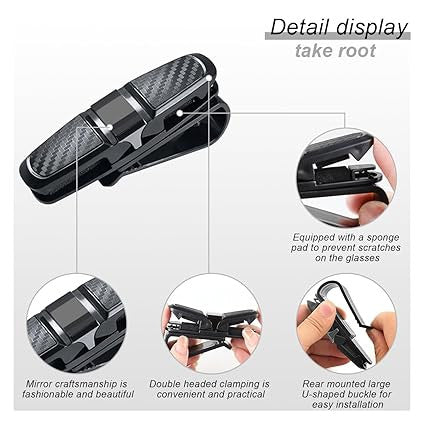 Car Sunglasses Holder Clip 180° Rotatable Visor Mount With Card Slot