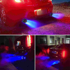 1pc Blue 2.5'' 63mm Exhaust Tips Stainless Steel Muffler Car Exhaust Tail Pipe Modification Luminous Tube With Flame LED light