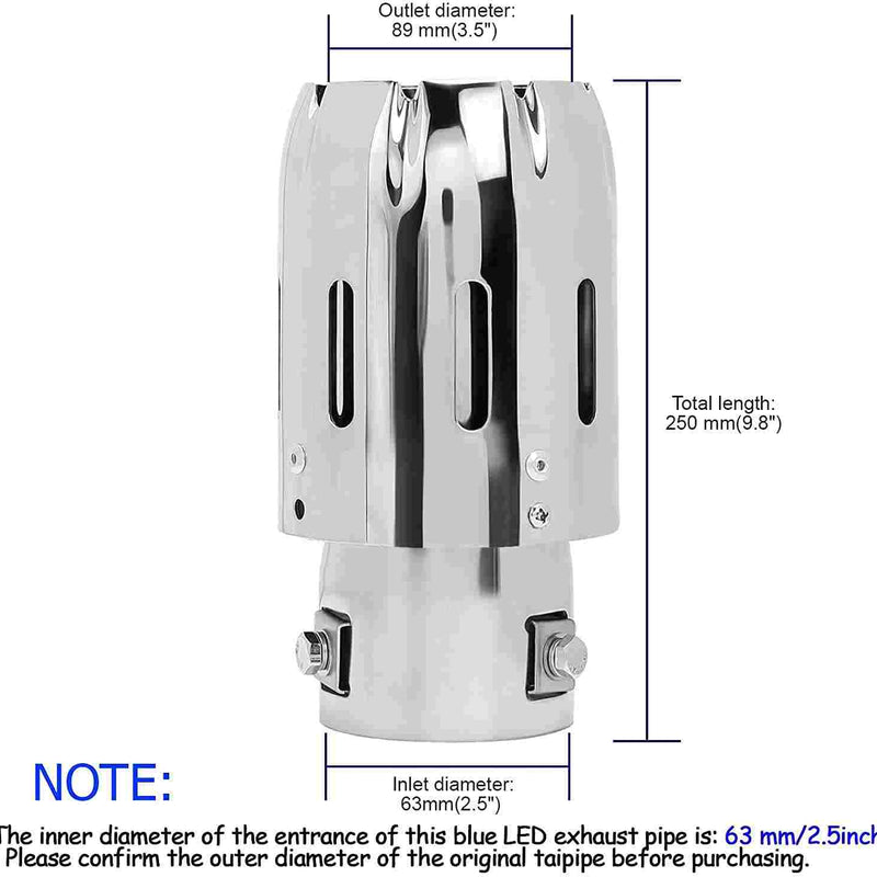 1pc Red 2.5'' 63mm Exhaust Tips Stainless Steel Muffler Car Exhaust Tail Pipe Modification Luminous Tube With Flame LED light