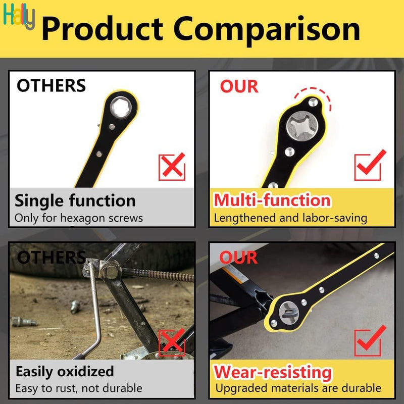 Car Tyre Jack Ratchet Wrench 360° Labor Saving Handle For Scissor Jack & Tire Change
