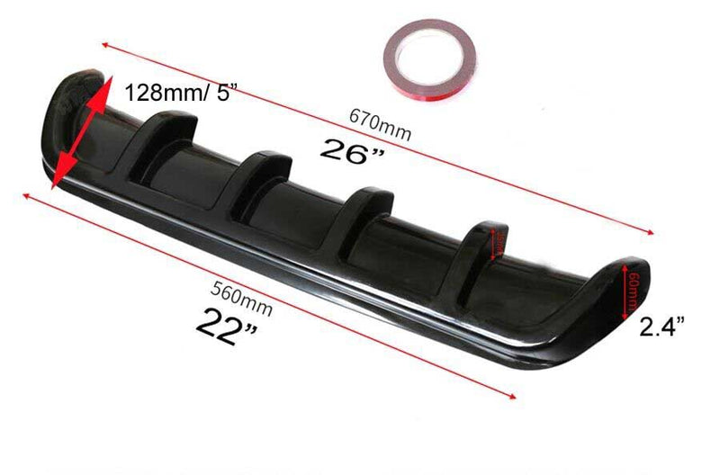 6Fin Universal Lower Rear Body Bumper Lip Diffuser Shark Fin Spoiler Gloss Black (26