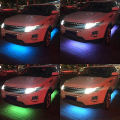 6PCS 4pcs x 60cm + 2pcs x 150cm 12V IP65 Bluetooth App Control Flowing Color RGB LED Strip Under Car Tube Underglow Underbody System Neon Light