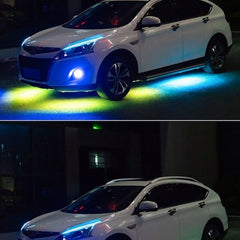 6PCS 4pcs x 60cm + 2pcs x 150cm 12V IP65 Bluetooth App Control Flowing Color RGB LED Strip Under Car Tube Underglow Underbody System Neon Light