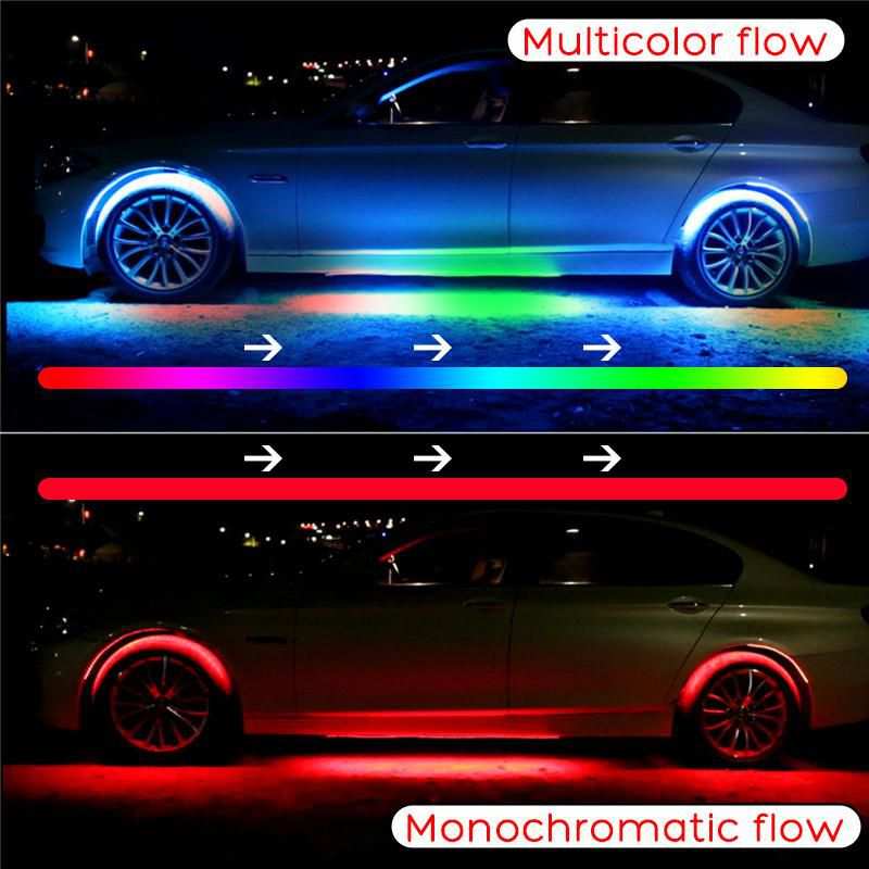 6PCS 4pcs x 60cm + 2pcs x 150cm 12V IP65 Bluetooth App Control Flowing Color RGB LED Strip Under Car Tube Underglow Underbody System Neon Light