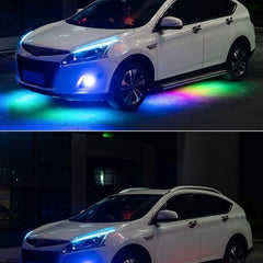 6PCS 4pcs x 60cm + 2pcs x 150cm 12V IP65 Bluetooth App Control Flowing Color RGB LED Strip Under Car Tube Underglow Underbody System Neon Light
