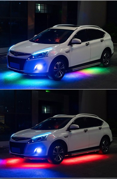 6PCS 4pcs x 60cm + 2pcs x 150cm 12V IP65 Bluetooth App Control Flowing Color RGB LED Strip Under Car Tube Underglow Underbody System Neon Light