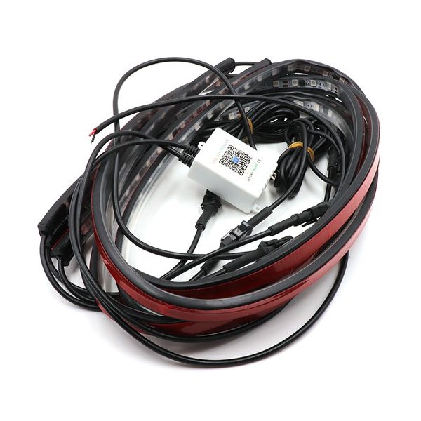 6PCS 4pcs x 60cm + 2pcs x 150cm 12V IP65 Bluetooth App Control Flowing Color RGB LED Strip Under Car Tube Underglow Underbody System Neon Light