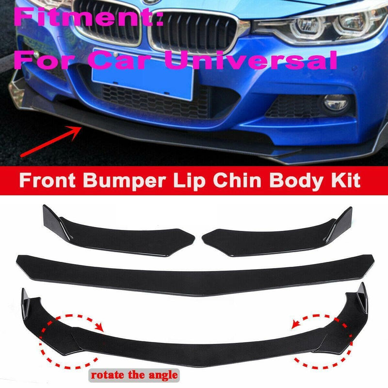 New 3pcs Car Universal Black Front Bumper Spoiler Lip Chin Up Body Kit Splitter
