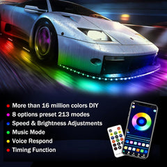4PCS 2x90cm + 2x120cm 12V IP65 Bluetooth App Control Flowing Color RGB LED Strip Under Car Tube Underglow Underbody System Neon Light