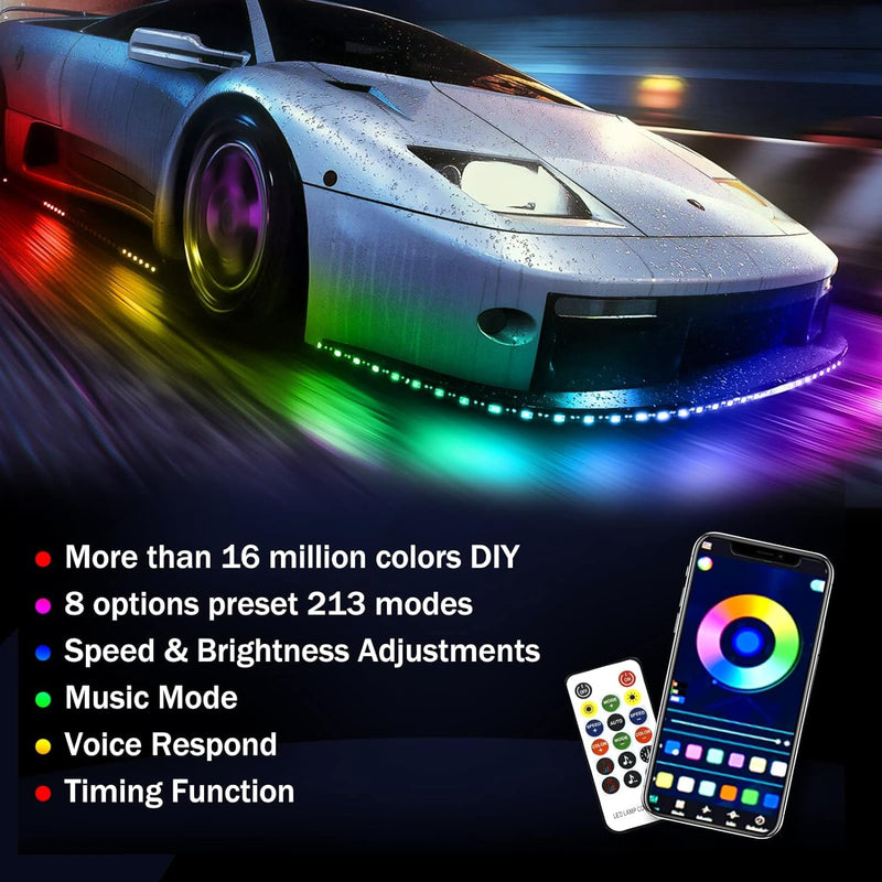 4PCS 2x90cm + 2x120cm 12V IP65 Bluetooth App Control Flowing Color RGB LED Strip Under Car Tube Underglow Underbody System Neon Light
