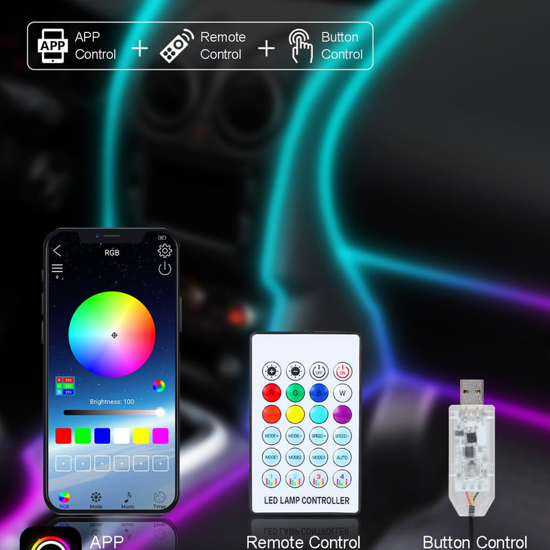 43 inches RGB Inside Car Lights, USB Car LED Lights with APP/Remote Control, 16 Millions Color Changing Ambient Lighting Kit, Car Lighting Accessories, Music USB Light Strip