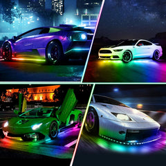 4PCS 2x90cm + 2x120cm 12V IP65 Bluetooth App Control Flowing Color RGB LED Strip Under Car Tube Underglow Underbody System Neon Light