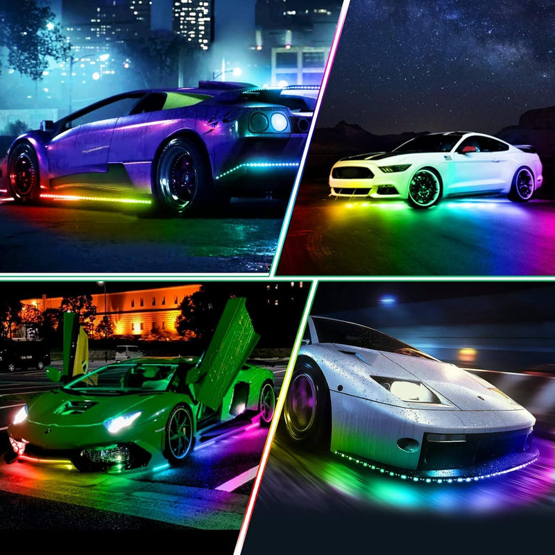 4PCS 2x90cm + 2x120cm 12V IP65 Bluetooth App Control Flowing Color RGB LED Strip Under Car Tube Underglow Underbody System Neon Light