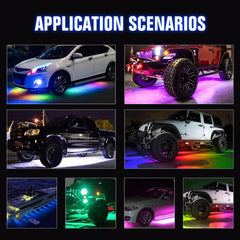 4PCS 2x90cm + 2x120cm 12V IP65 Bluetooth App Control Flowing Color RGB LED Strip Under Car Tube Underglow Underbody System Neon Light