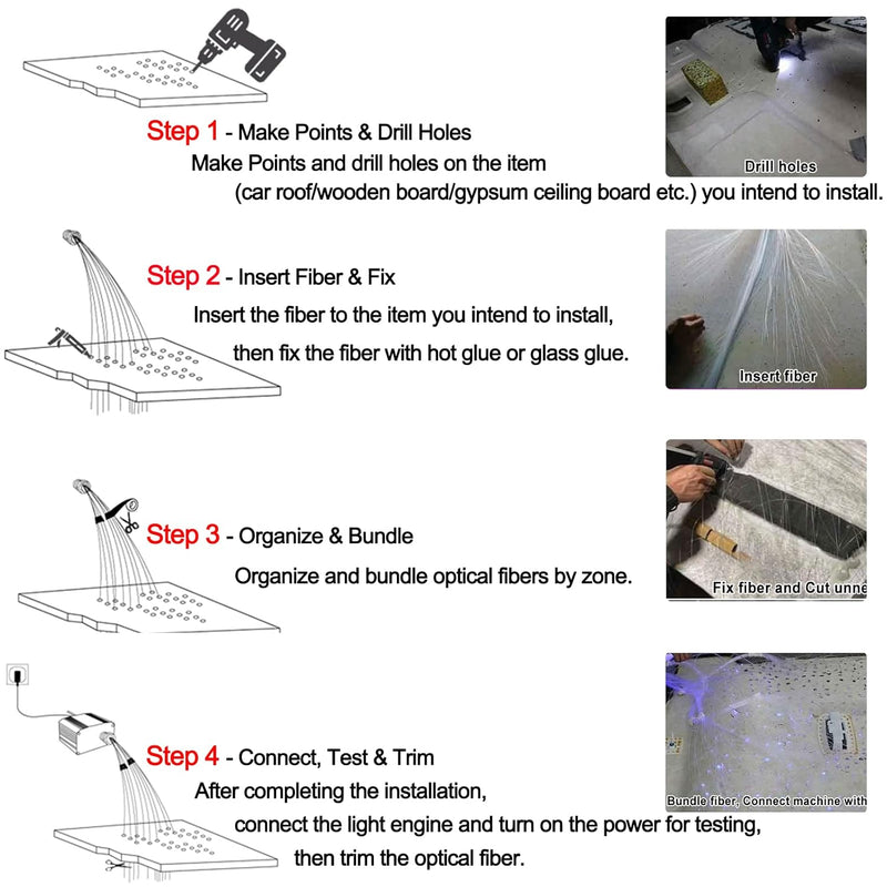 550* Fiber Optic RGBW LED Car Shooting Meteor Star Roof Headliner Light Kit 16W