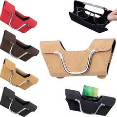 Sunglasses Holder for Car Visor Magnetic Vehicle Glasses Hanger with Clip Leather Auto Interior Eyeglasses Storage Case Accessories Universal for SUV