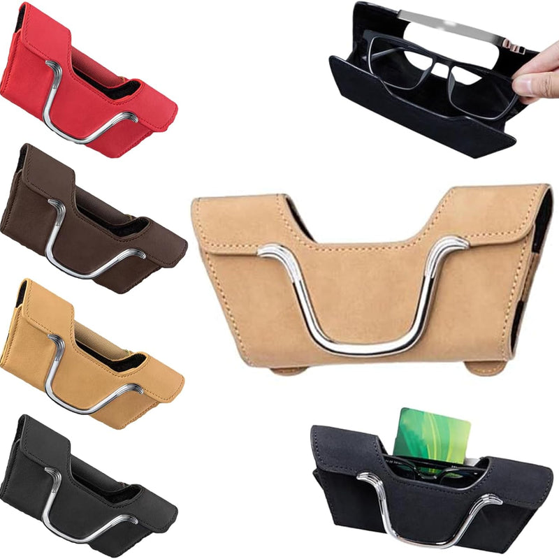 Sunglasses Holder for Car Visor Magnetic Vehicle Glasses Hanger with Clip Leather Auto Interior Eyeglasses Storage Case Accessories Universal for SUV