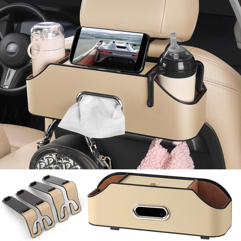 Car Seat Organizer - Cup Holder, Car Tissue Holder and Hooks Keep Your Back Seat