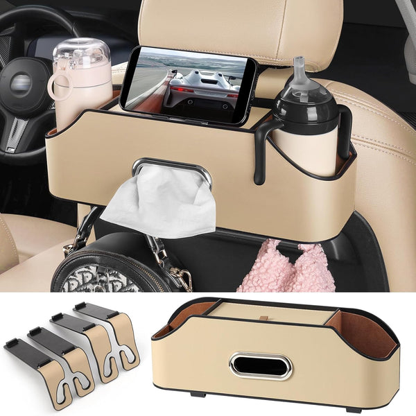 Car Seat Organizer - Cup Holder, Car Tissue Holder and Hooks Keep Your Back Seat