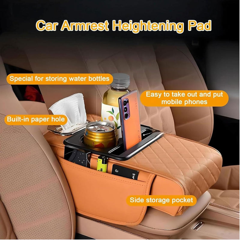 Multifunctional Car Armrest Cushion, 5 In 1 Vehicle Centre Console Cover With 2 Storage Pockets, Cup Phone & Phone Holder