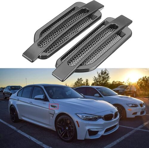 2Pcs BLACK Car Side Fender Vent Hood Scoop Air Intake Flow Fender Decorative Cover Trim