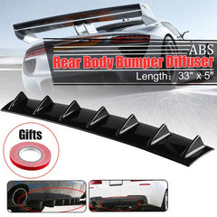 7Fin Universal Lower Rear Body Bumper Lip Diffuser Shark Fin Spoiler Gloss Black