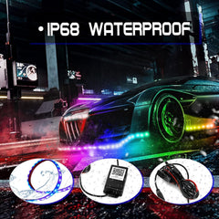 4PCS 2x90cm + 2x120cm 12V IP65 Bluetooth App Control Flowing Color RGB LED Strip Under Car Tube Underglow Underbody System Neon Light