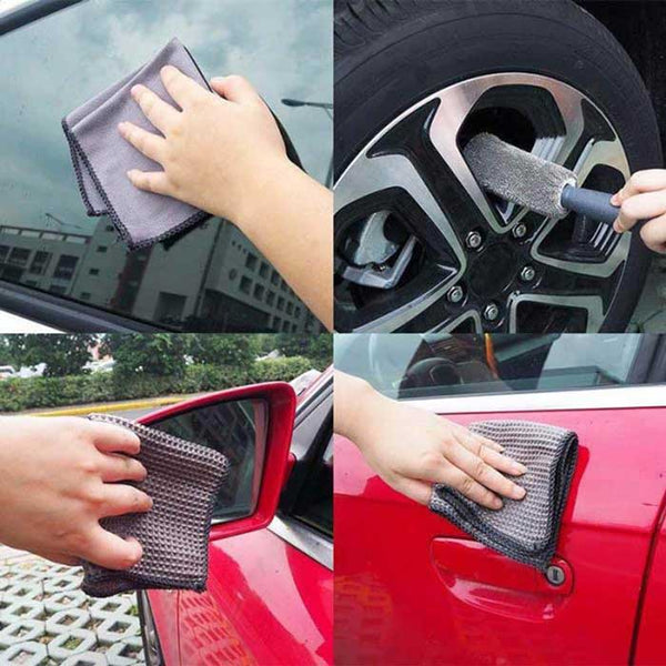 9pcs Dark Gray Car Wash Cleaning Kit Microfiber Auto Detailing Washing Tools