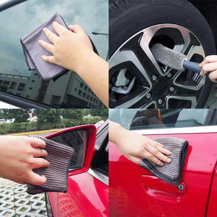 9pcs Dark Gray Car Wash Cleaning Kit Microfiber Auto Detailing Washing Tools