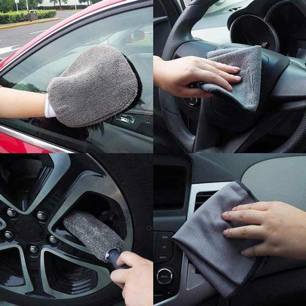 9pcs Dark Gray Car Wash Cleaning Kit Microfiber Auto Detailing Washing Tools